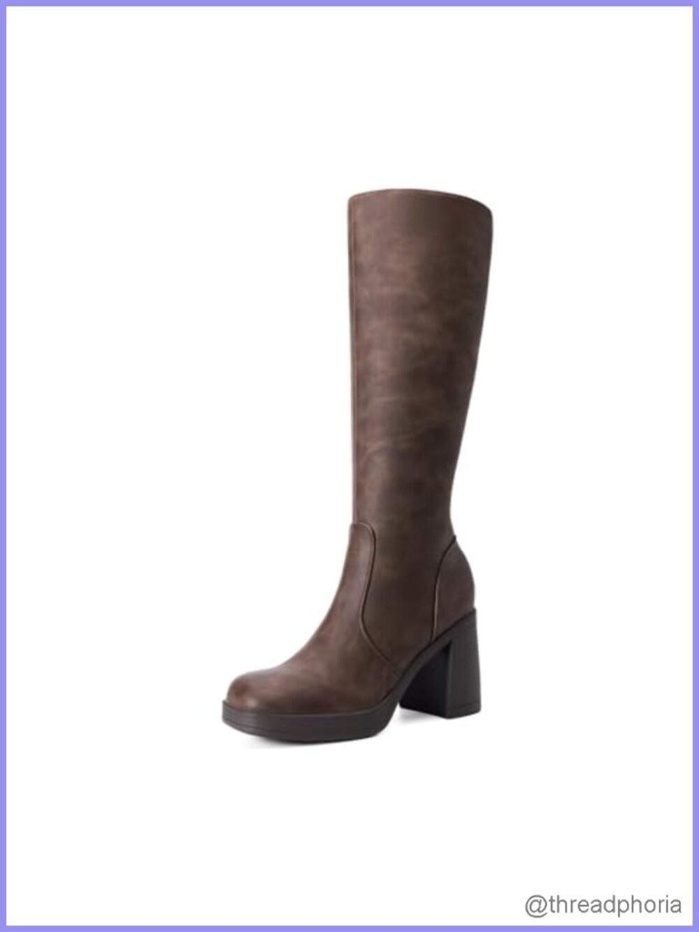 Knee High Platform Heel Boots Women's Faux Leather Stretch Square Toe Zip